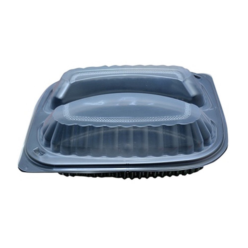 1000 ml zwarte plastic magnetronbestendige container met 2 vak , 312 PP, met deksels