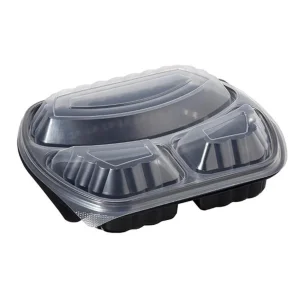 1000 ml zwarte plastic magnetronbestendige container met 3 vak, 312 PP, met deksels